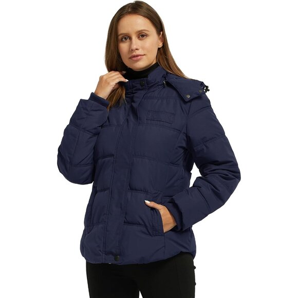 Women's Hooded Warm Winter Coat Quilted Thicken Puffer Jacket with Removable Hoo - Picture 3 of 6